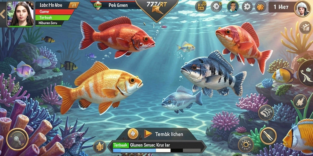 Tampilan gameplay seru dalam 777RT saat menembak ikan.