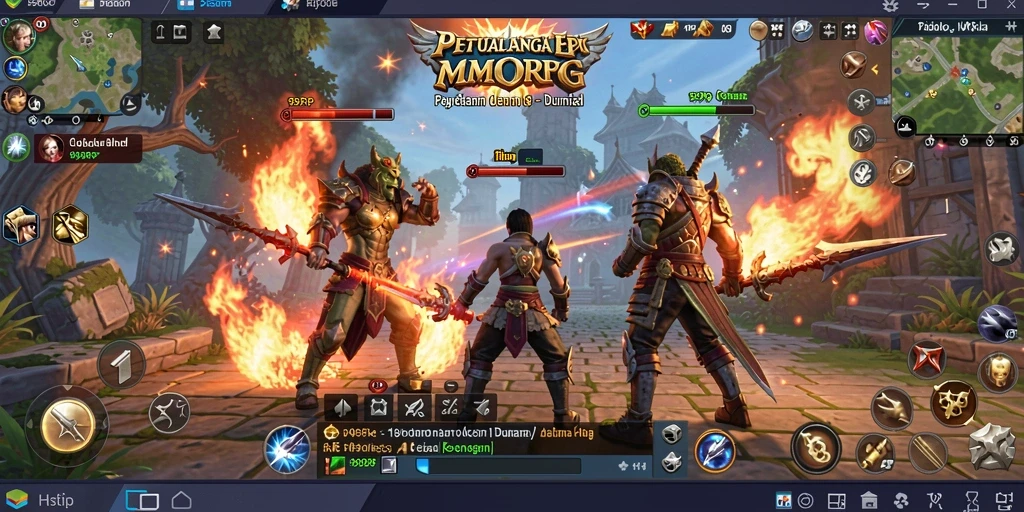 Screenshot gameplay 99RP dengan pertempuran epik dan karakter yang beragam.