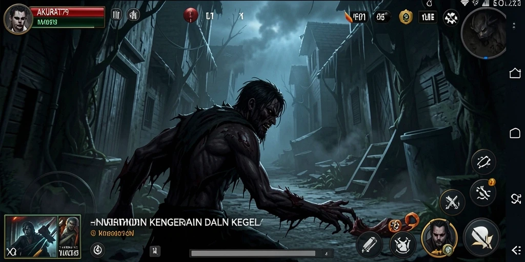 Tampilan gameplay yang mencekam dari AKURAT79 saat menjelajahi kegelapan.