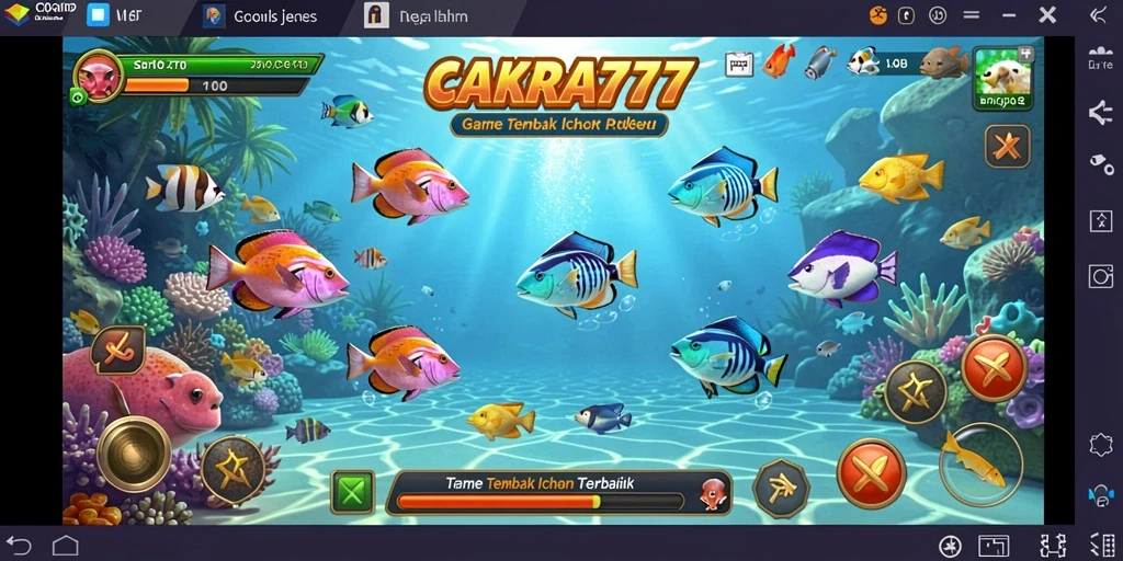 Tampilan seru gameplay CAKRA777 dengan aksi menembak ikan.