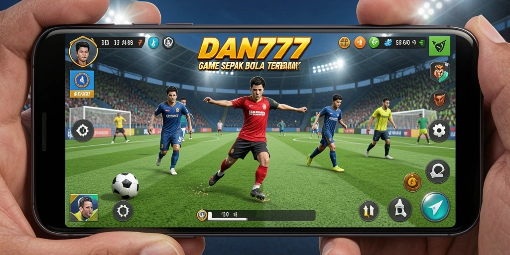 Screenshot gameplay yang menunjukkan aksi seru di lapangan sepak bola.