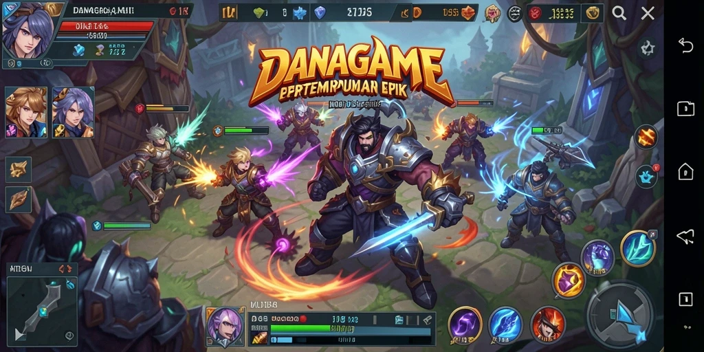 Screenshot gameplay DANAGAME dengan pertempuran seru antara karakter.