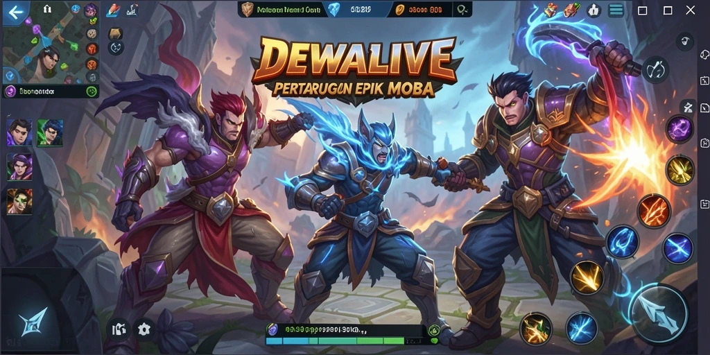 Gameplay seru DEWALIVE dengan tim bertarung di arena.