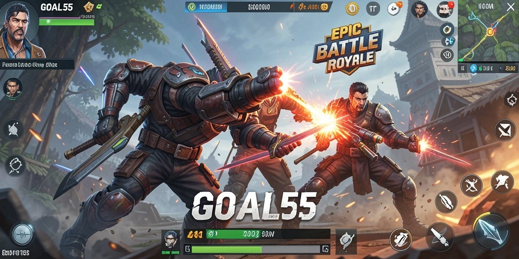 Tangkapan layar menampilkan aksi intens dalam gameplay Battle Royale GOAL55.