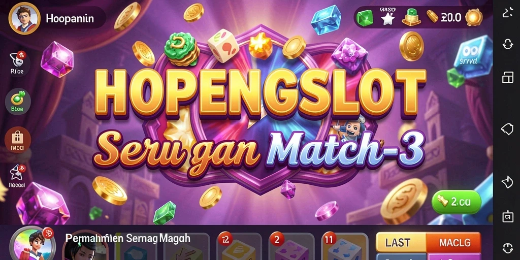 Tampilan seru gameplay HOPENGSLOT dengan ikon Match-3 yang cerah.