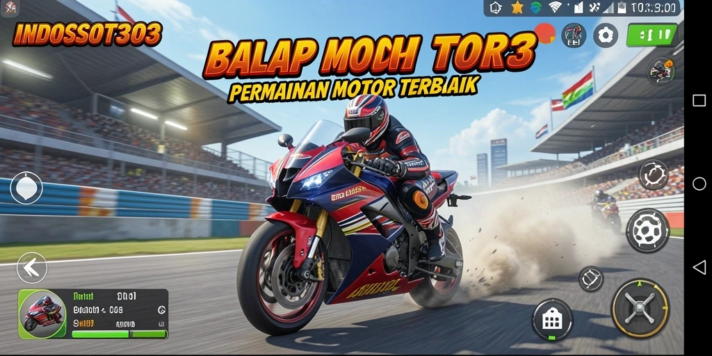 Gameplay menarik dalam balapan motor yang mendebarkan.