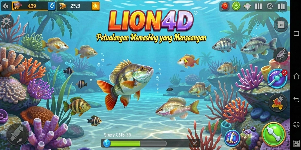 Screenshot gameplay LION4D yang menampilkan aksi memancing yang seru.