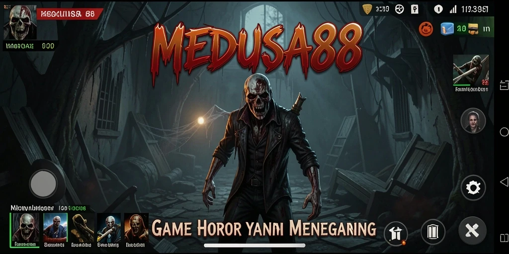 Tangkapan layar utama MEDUSA88 menampilkan momen menegangkan dalam permainan horor.