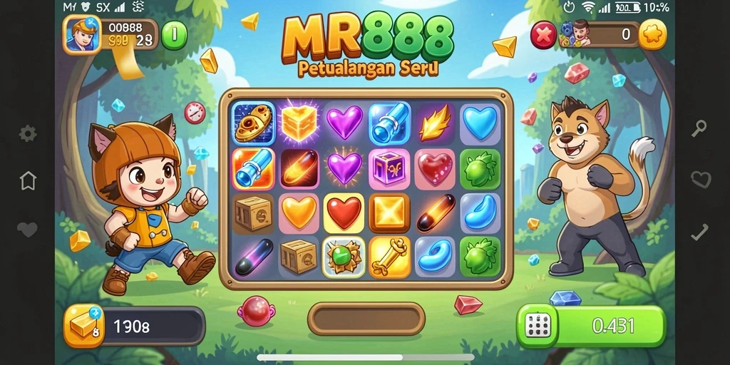 Tampilan gameplay <strong>MR888</strong> dengan aksi Match-3 yang mendebarkan.