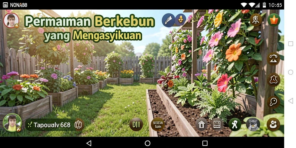 Gameplay NONA88 menampilkan keindahan kebun virtual yang subur.