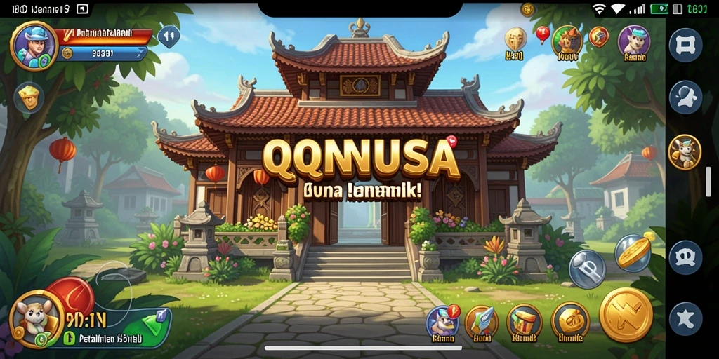 Screenshot gameplay QQNUSA yang menampilkan pertarungan Tower Defense yang seru.