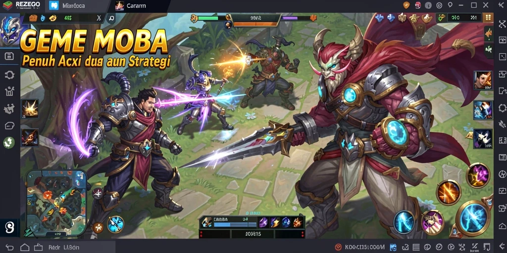 Tampilan gameplay menarik dari REZEGO dengan aksi MOBA yang mendebarkan.