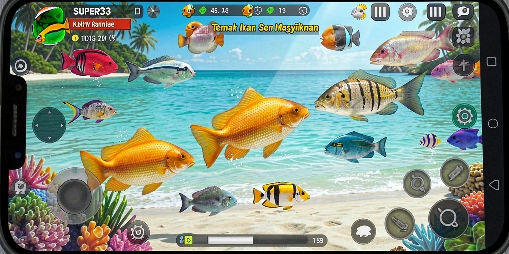 Tampilan gameplay menarik dari SUPER33 saat berburu ikan.