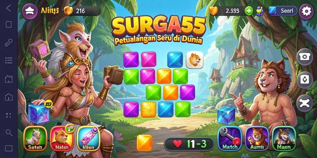 Screenshot SURGA55 menampilkan gameplay seru di dunia Match-3.