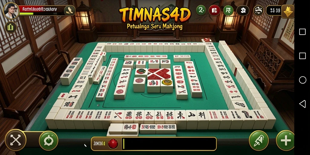 Tampilan gameplay seru dalam TIMNAS4D dengan ubin Mahjong yang menarik.