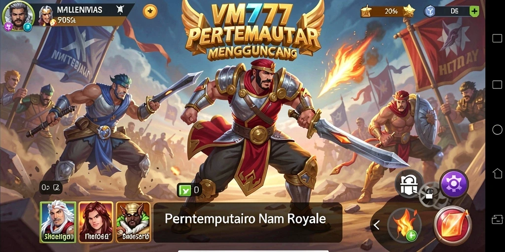 Screenshot gameplay VM777 yang menunjukkan pertarungan epik Battle Royale.