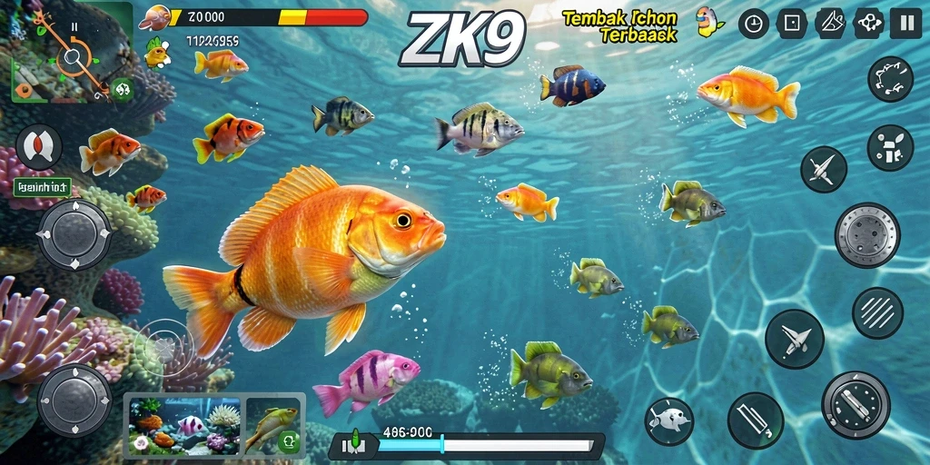 Tampilan gameplay ZK9 yang seru saat menembak ikan.